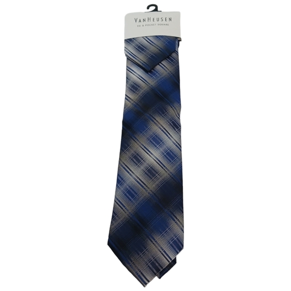 Van Heusen Tie & Pocket Square Blue Gray NWT Business Formal - Picture 1 of 5